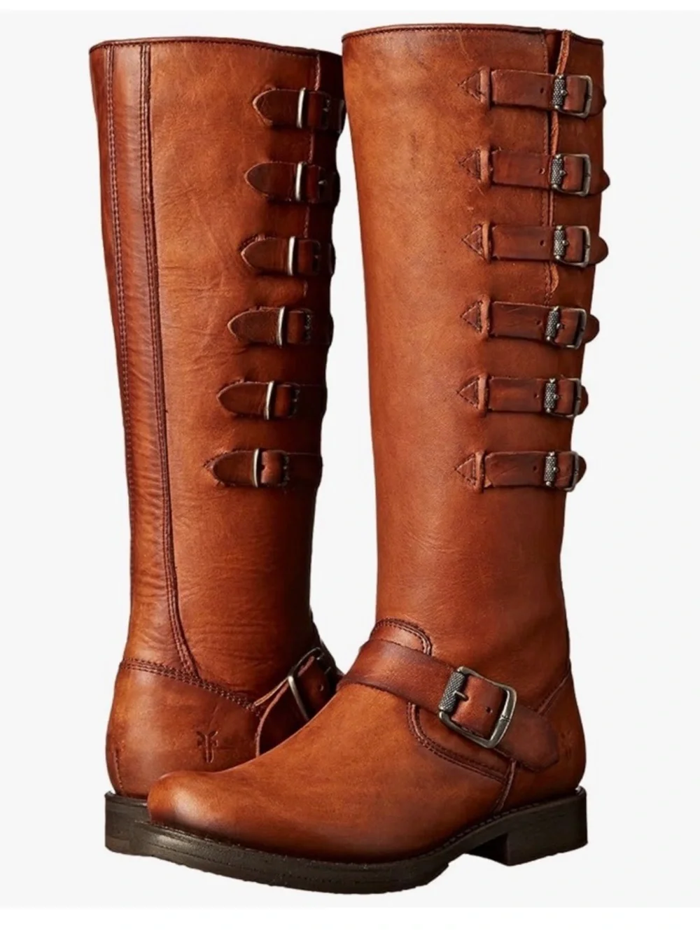 FRYE COGNAC Veronica Belted Tall-STO Engineer Genuine Leather tall Boots SZ 7